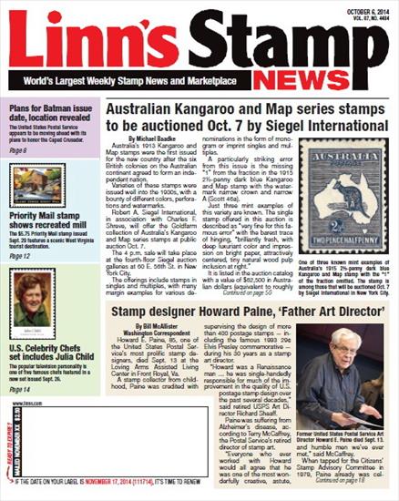 Poster - LINNS STAMP NEWS 2014.10.06 Vol.87 No. 4484 Worlds Largest Weekly Stamp News and Marketplace 2014, PDF.jpg